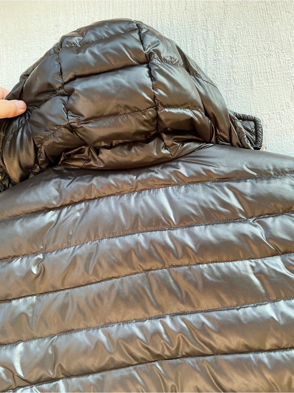 Moncler Black Long Hooded Down Puffer Coat Size 2 Logo Patch Luxury Winter - Picture 8 of 9
